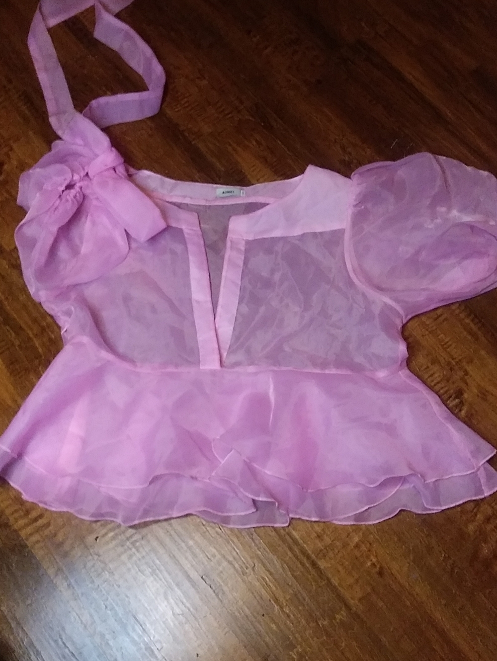 Kids Pink Sheer Peplum Top with Bow
